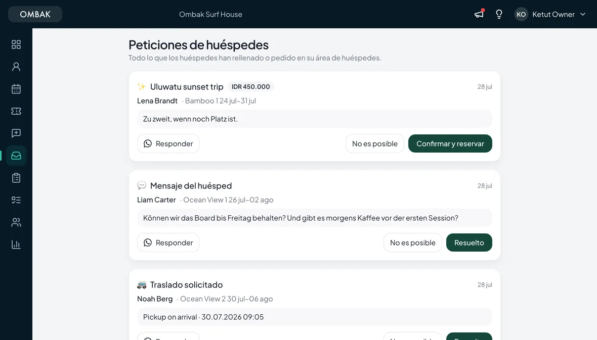 Solicitudes de huéspedes